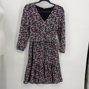 J. Crew Women's Blue & Pink Floral Long Sleeve Sheer Dress Size 0